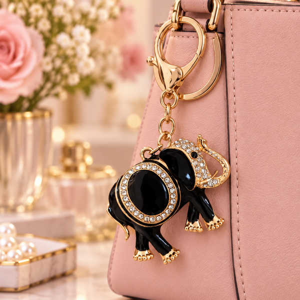 Keychain: Royal Black Elephant Crystal Keychain