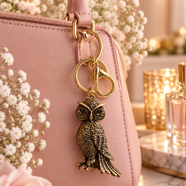 Keychain: Vintage Owl Crystal Keychain