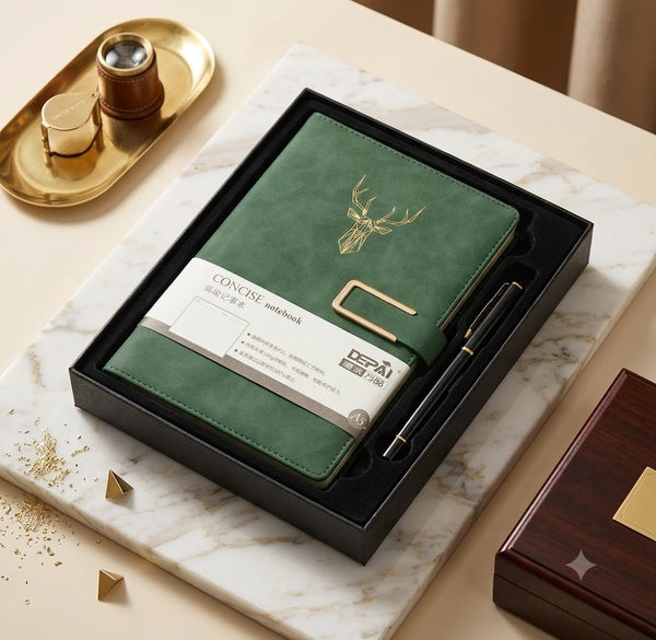 Forest Green Leatherette Diary with Pen Combo set with Packaging