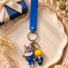 Keychain: Bunny Duo 3D Character Keychain with Blue Wrist Strap