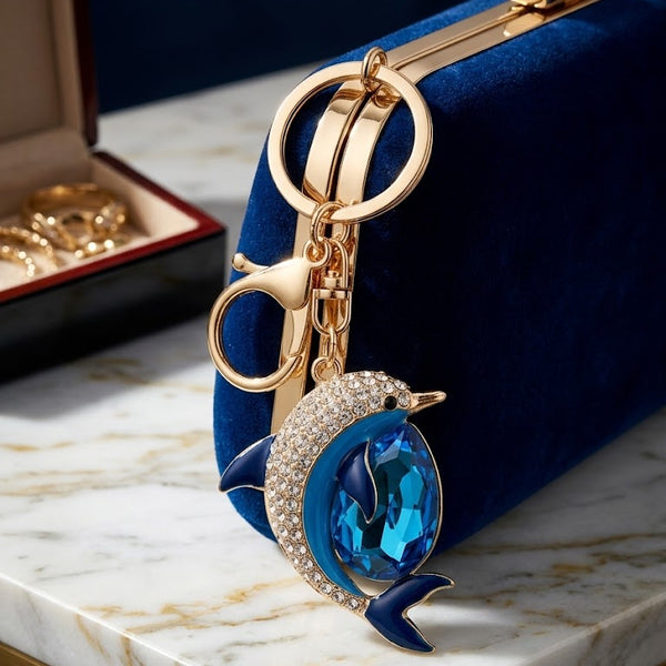 Keychain: Ocean Blue Crystal Dolphin Keychain, Pack of 01