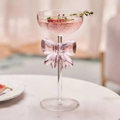 Transparent Glass: Elegant Pink Bow Coupe