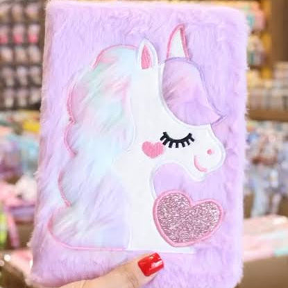 Diary: pink plush unicorn fuzzy notebook or diary