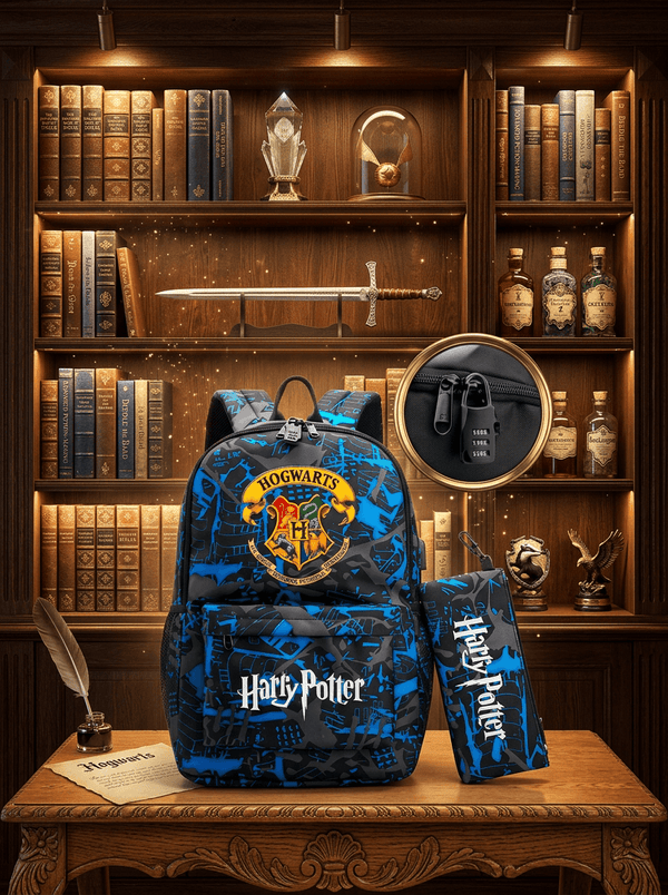 Hogwarts Luxury Backpack with ( Stationary Pouch + Charging + Combination Lock) - Harry Potter Theme Limited Edition