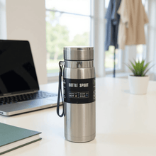 Bottle: Premium Stainless Steel Vacuum Bottle with Carry Strap – Silver