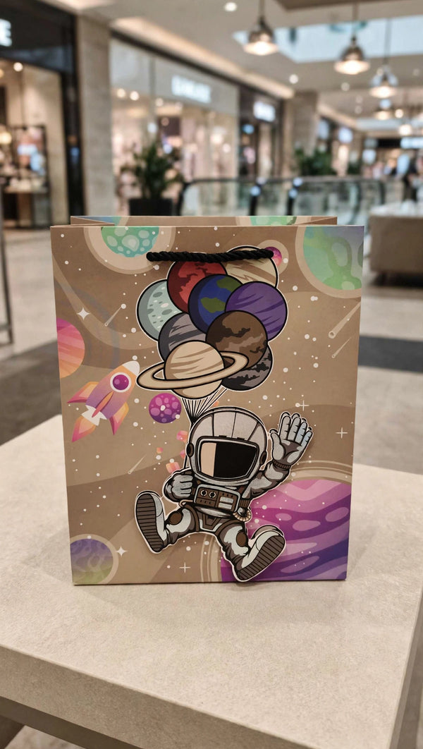 Premium 3D Pop-Up Astronaut Space Gift Bag – Heavy-Duty Paper Hamper & Return Gift Bag with Rope Handles