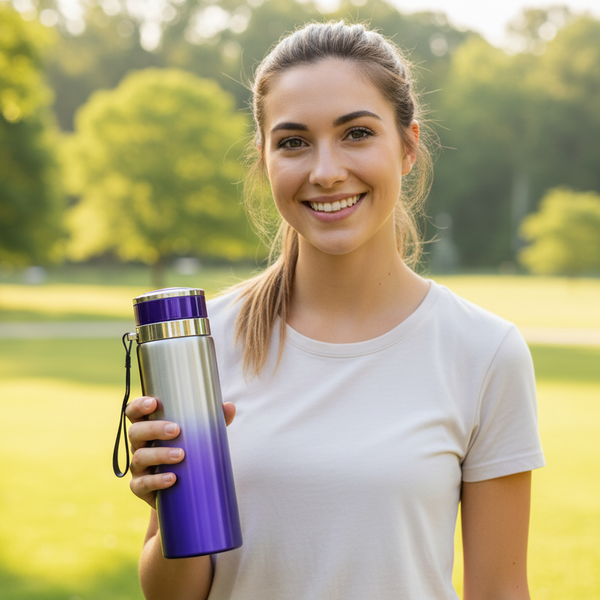 Bottle: Brushed Silver & Royal Purple Gradient Thermos Flask