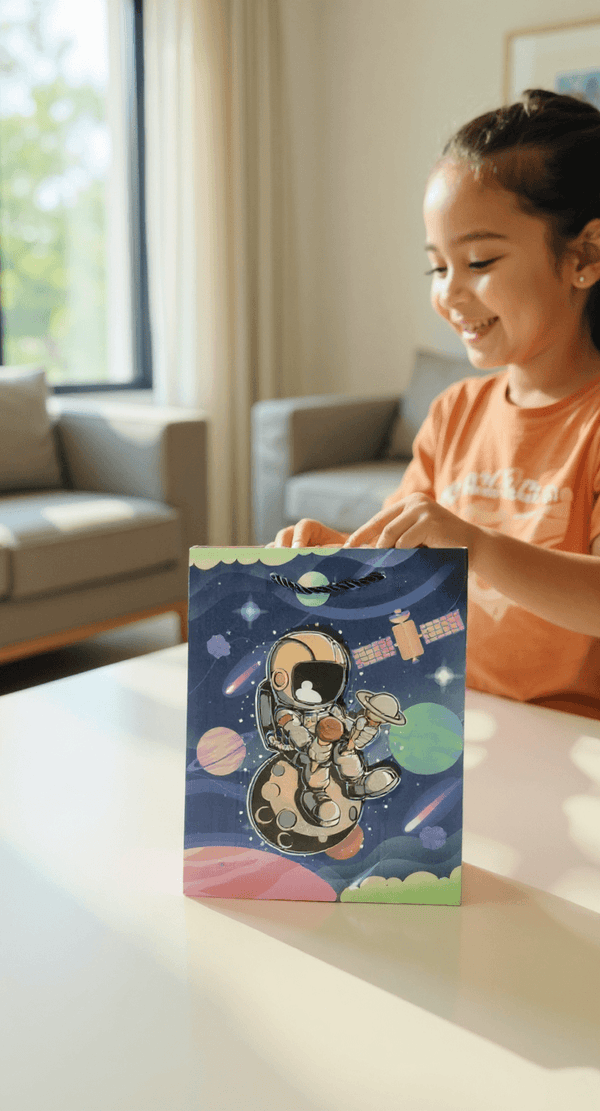 Space Adventure Astronaut Paper Gift Bag with Rope Handles – Return Gifts, Birthdays & Goodie Bag