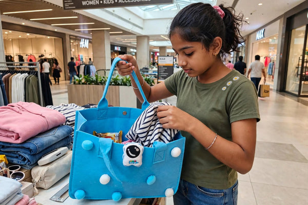 Astro Puff - Cute Felt Tote Bag for Girls with Astronaut Charm