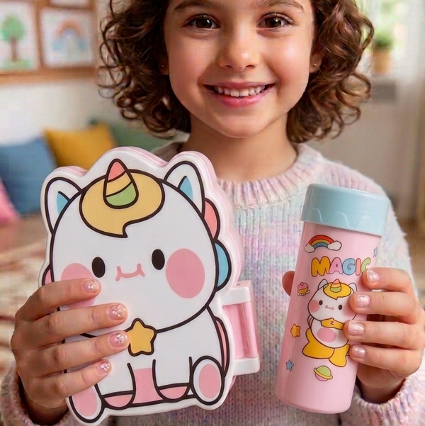 Bottle: Cute Unicorn 🦄 Tiffin Box + Water Bottle Set for Kids