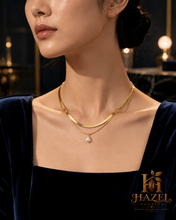 Jewellery Necklace: Double Layered Herringbone Pearl Drop | 18K Gold Plated | Anti-Tarnish