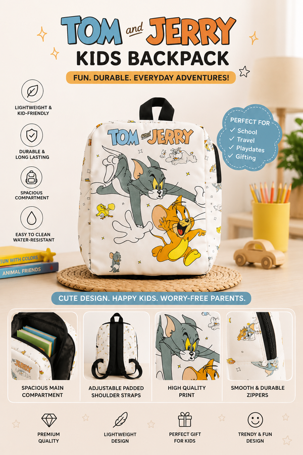 Backpack:Tom & Jerry : Kids 🎒✨ Class Pre- Nursery to Class 7 (FreeSize)
