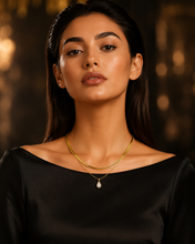 Jewellery Necklace: Double Layered Herringbone Pearl Drop | 18K Gold Plated | Anti-Tarnish
