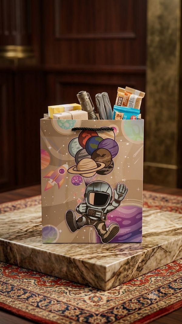 Premium 3D Pop-Up Astronaut Space Gift Bag – Heavy-Duty Paper Hamper & Return Gift Bag with Rope Handles