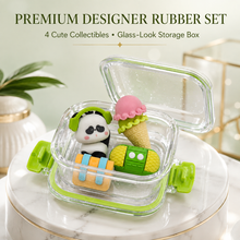 Cute Set of 4 Erasers with Glass Case