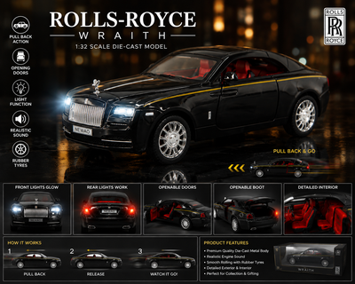 Rolls Royce Wraith ( Black Majesty) Luxury Die-Cast Collector Car