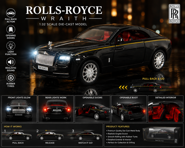 Rolls Royce Wraith ( Black Majesty) Luxury Die-Cast Collector Car