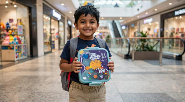 Kids Space Explorer Stainless Steel Lunch Box | 3-Compartment Bento Tiffin
