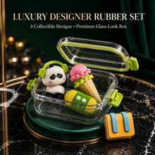 Cute Set of 4 Erasers with Glass Case