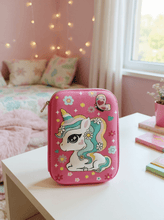 Unicorn 3D Hardtop Pencil Box – Multi-Compartment School Pouch for Girls