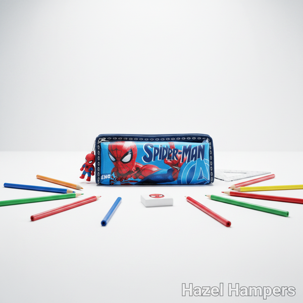 Stationary Pouch: 🕷️🕸️Spidey Themed Web Hero Multi-Compartment Premium Pencil Pouch with 3D Character Charm
