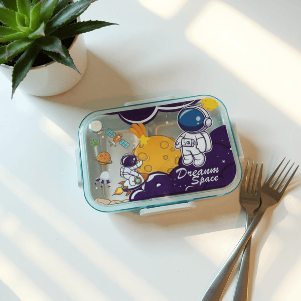 Kids Space Explorer Stainless Steel Lunch Box | 3-Compartment Bento Tiffin