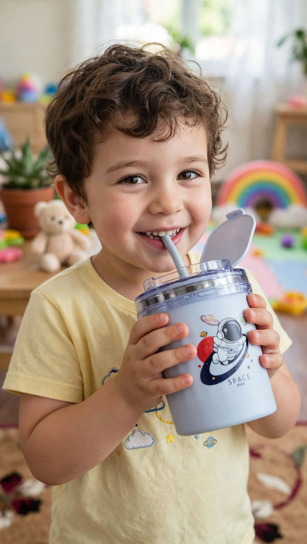 Astronaut Insulated Travel Mug (Water + Soup) 2 In One with Straw & Foldable Fork