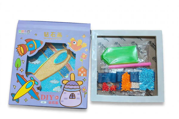 Kids DIY 5D Diamond Painting Kit with Frame – Airplane / Aviation Theme (Arts & Crafts for Ages 3+)