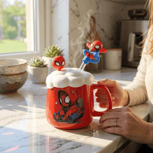 Anime: Web Hero 3D Character Mug with Cloud Lid & Decorative Straw – Red
