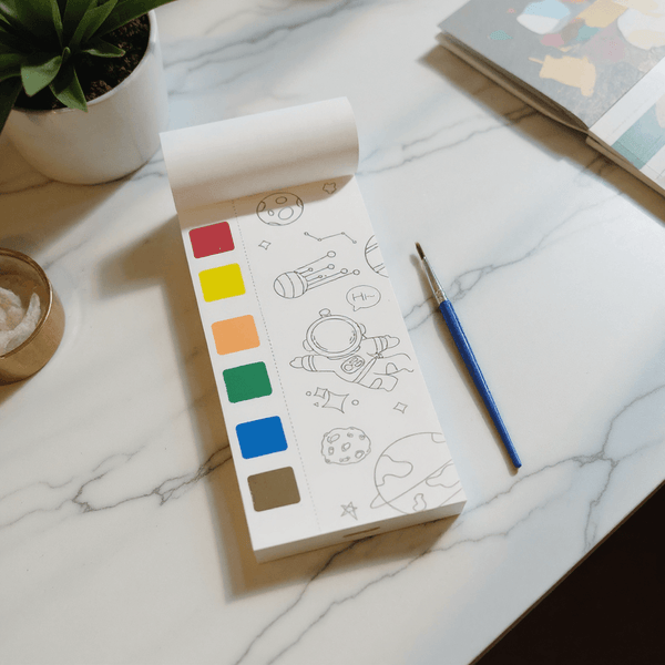 Space Astronauts Pocket Watercolor Painting Set for Kids (Watercolor inbuilt in Pages)