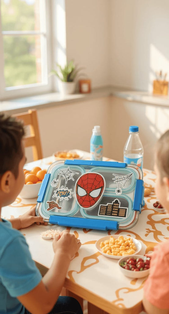 Spiderman Bento Tiffin Box Large Size - Double Decker with Crockery Stainless Steel High Grad Free