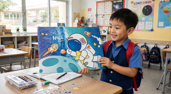 Space Man Expanding File Folder for Kids - A4 Size 12 Pocket Cute Astronaut Document Organizer for School & Office