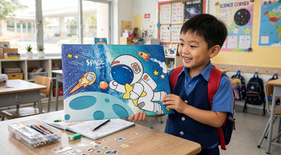 Space Man Expanding File Folder for Kids - A4 Size 12 Pocket Cute Astronaut Document Organizer for School & Office