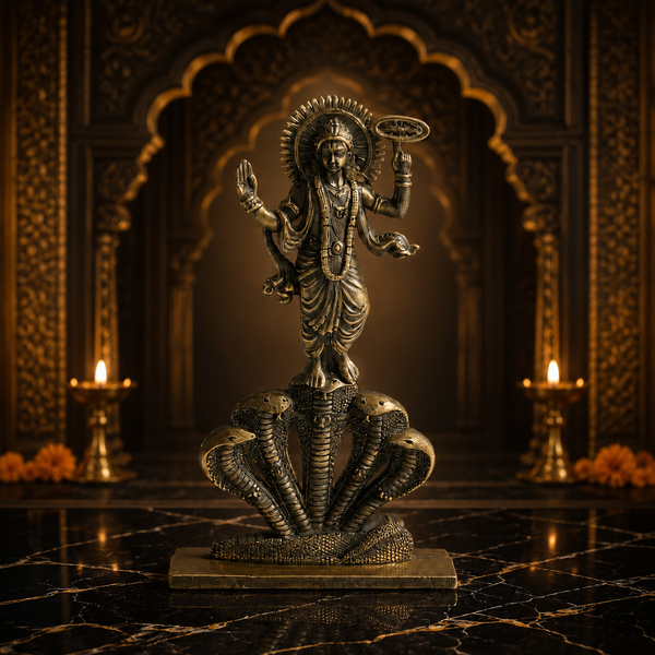 Spiritual: Divine Vishnu on Sheshnag Antique-Finish Idol