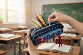 Stationary Pouch: 🕷️🕸️Spidey Themed Web Hero Multi-Compartment Premium Pencil Pouch with 3D Character Charm
