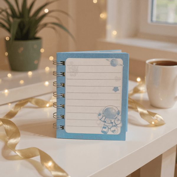 Space Roaming Astronaut Mini Spiral Notepad | Cute Pocket Diary with Magnetic Closure