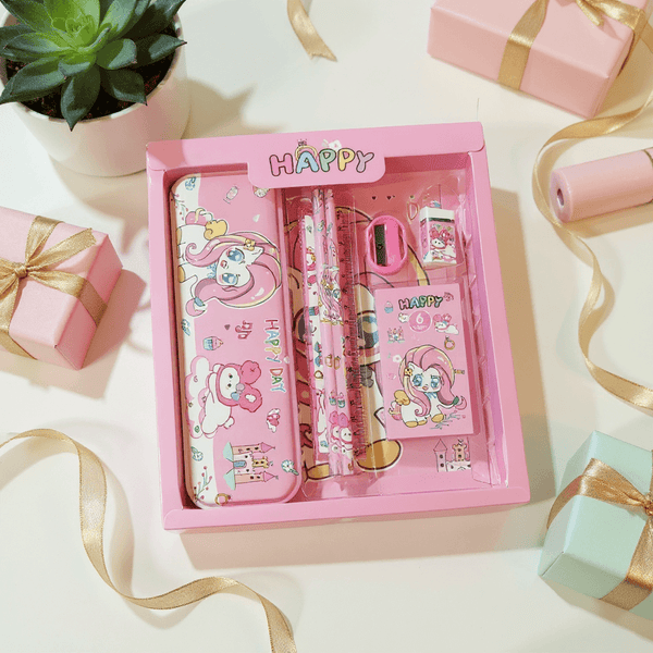 Stationery Set: 🦄 for Girls - Pencil Box, Pencils, Ruler, Eraser Set | Birthday Return Gift