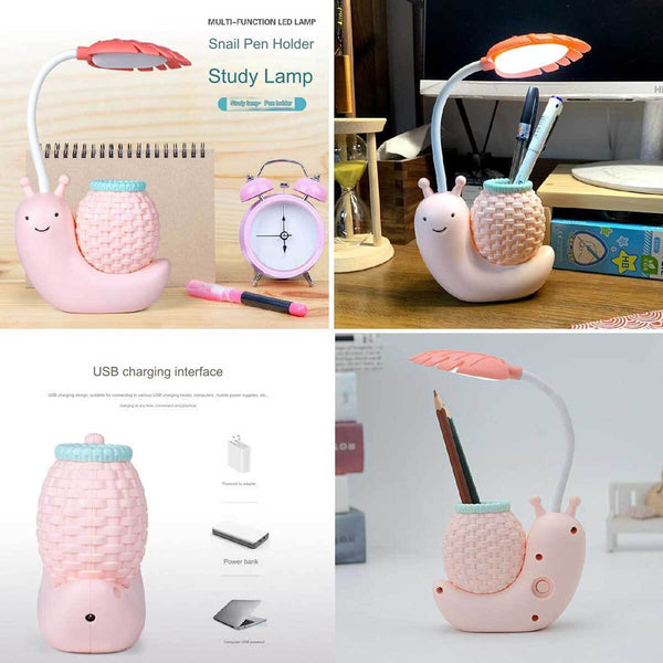 Lamp: Cute Snail LED Desk Lamp with Pen Holder & USB Cable